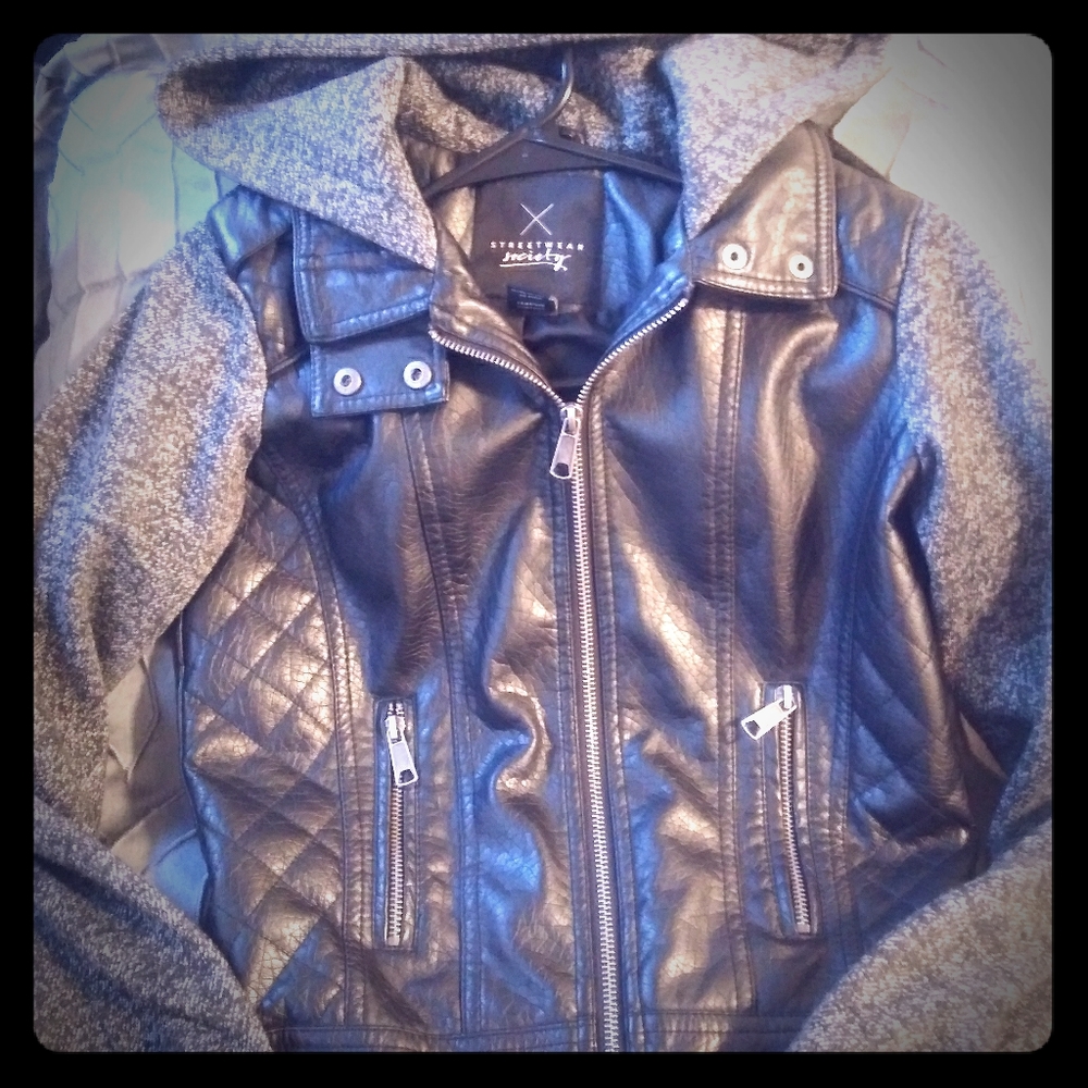 Leather denim jacket